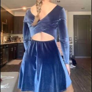 Blue Velvet Crisscross Back Dress